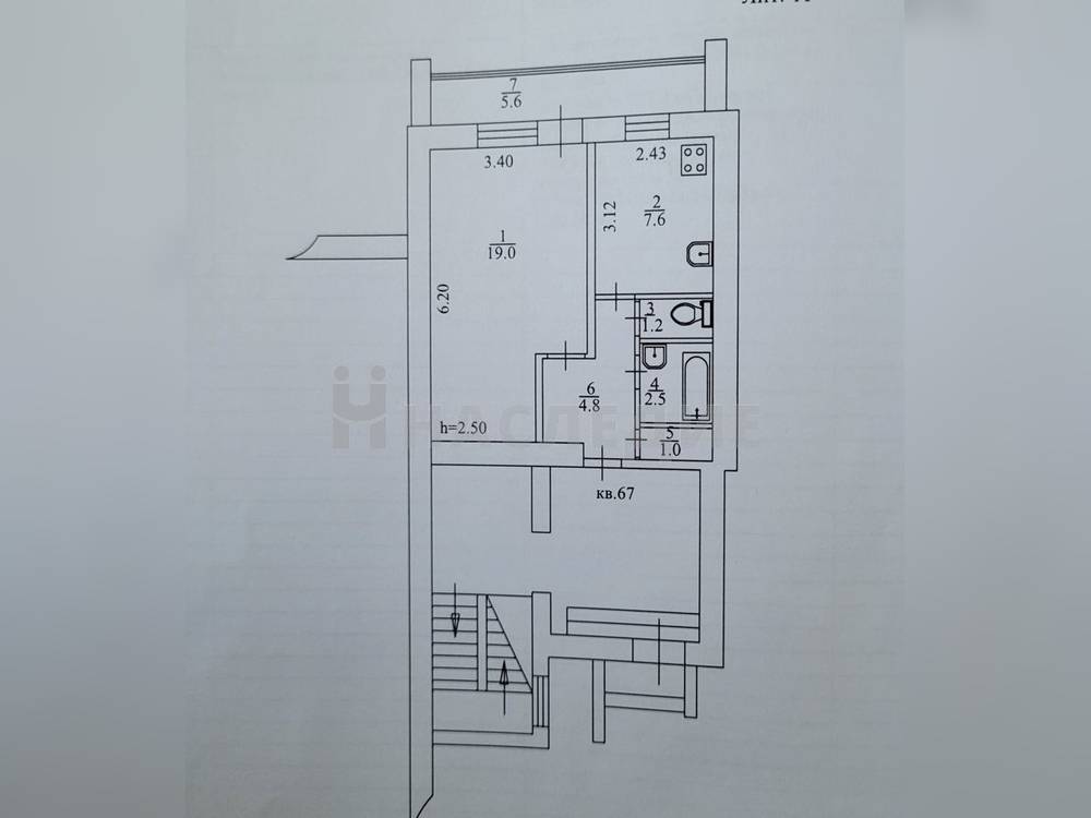 1-комнатная квартира, 36.1 м2 1/5 этаж, ул. Калинина - фото 9